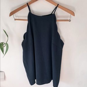 Navy halter tank top with scallops